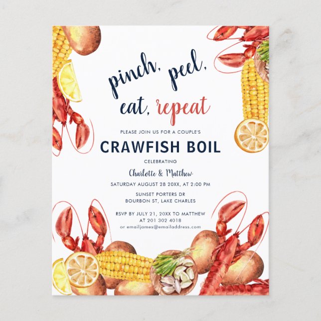 Modern Engagement Crawfish Boil Party Invitation (Front)