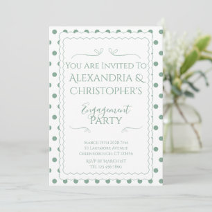 Modern Engagement Party Green and White Polka Dots Invitation