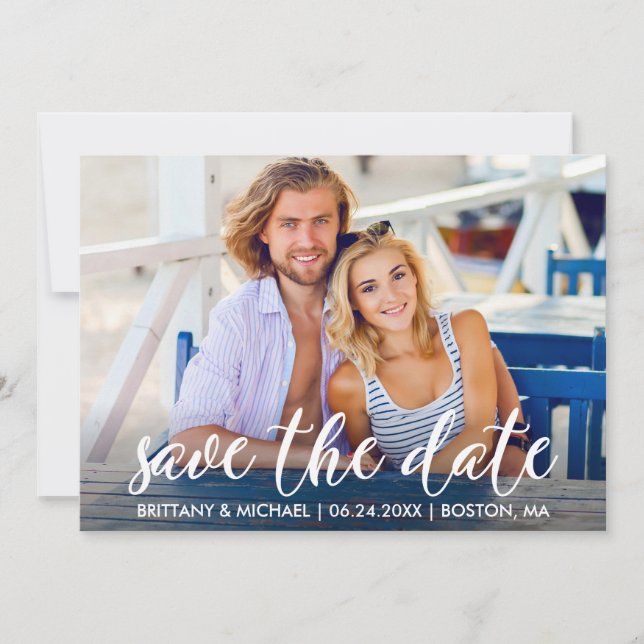 Modern Engagement Save The Date Photo Couple Invitation (Front)