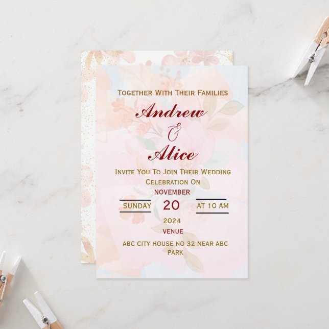Modern English Wedding Invitation (Front/Back In Situ)