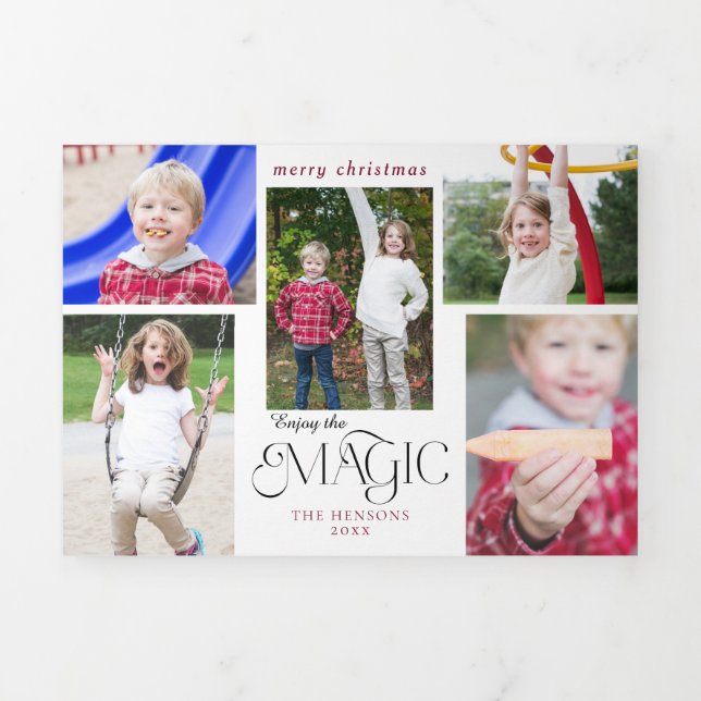 Modern Enjoy the Magic Calligraphy Multi-Photo Tri-Fold Card (Cover)