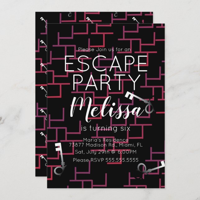Modern Escape Room Birthday Party Maze Invitation (Front/Back)