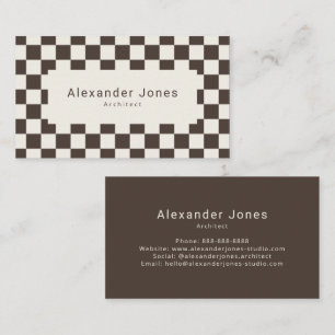 Modern Espresso Brown Chequered Pattern Business Card