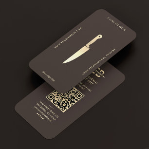 Modern Espresso Kitchen Chef Knife Monogram Business Card