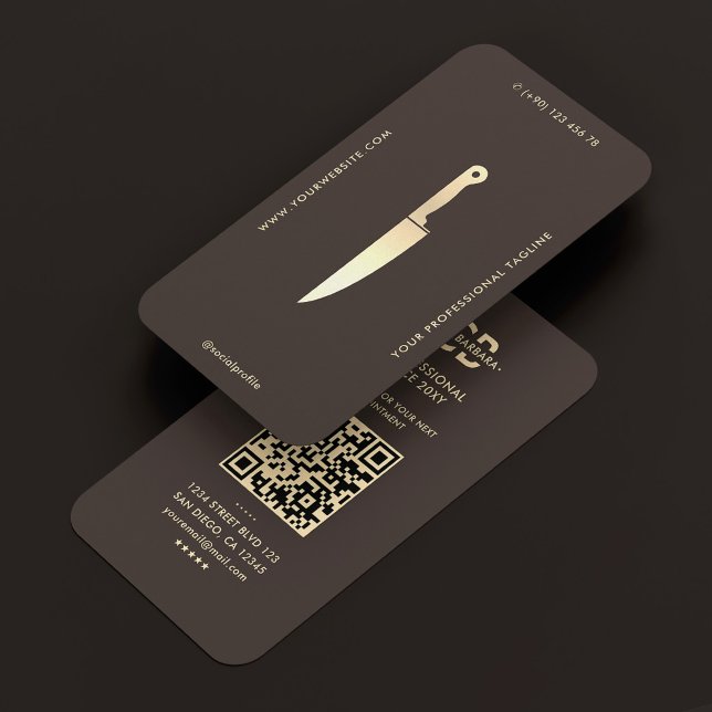 Modern Espresso Kitchen Chef Knife Monogram Business Card (Modern Espresso Kitchen Chef Knife Monogram Business Card
)