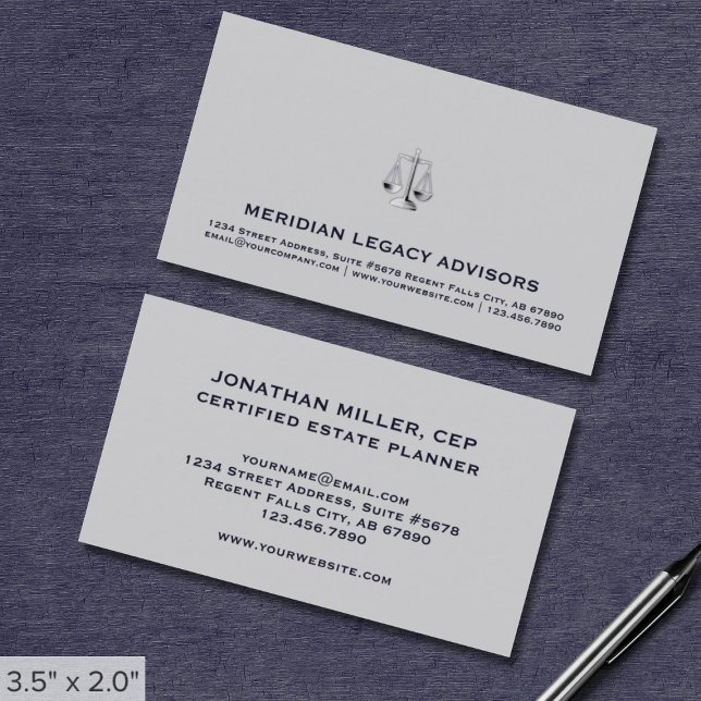 Modern Estate Planning Justice Scale Logo Business Card (Creator Uploaded)