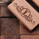 Modern Etched Single Initial Wooden Keychain
