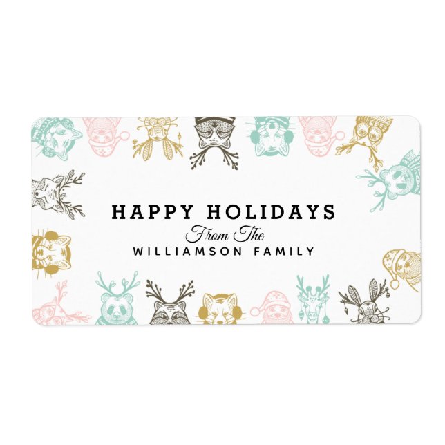 Modern Etched Style Woodland Animals Christmas (Front)