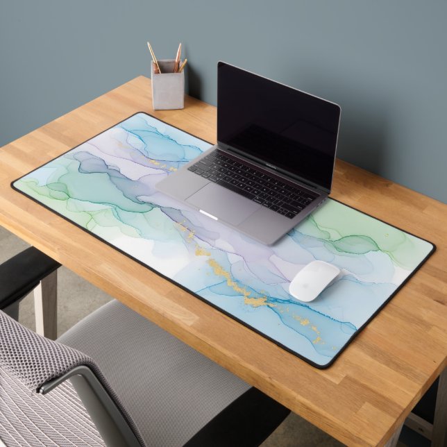 Modern Ethereal Alcohol Ink Abstract Pastel Desk Mat (Office 2)