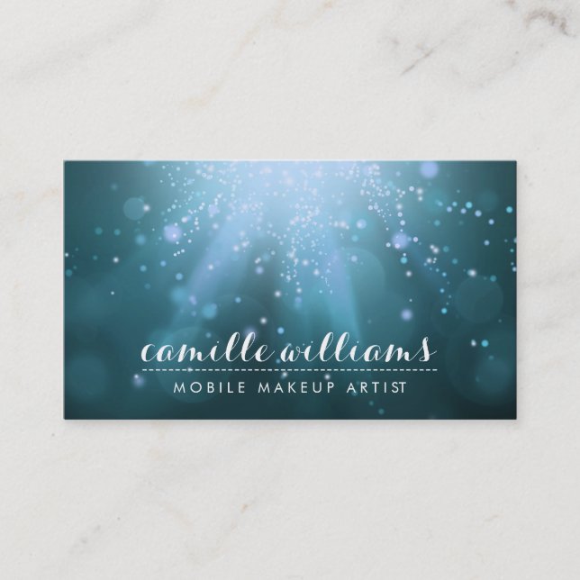 MODERN ETHEREAL BOKEH whimsical magic aqua blue Business Card (Front)