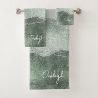Modern Ethereal Sage Silver Agate Towel