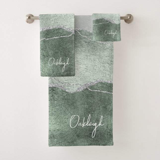 Modern Ethereal Sage Silver Agate Towel (Insitu)