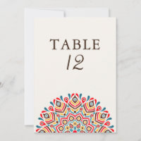Modern Ethnic Floral Mandala Wedding Table Number