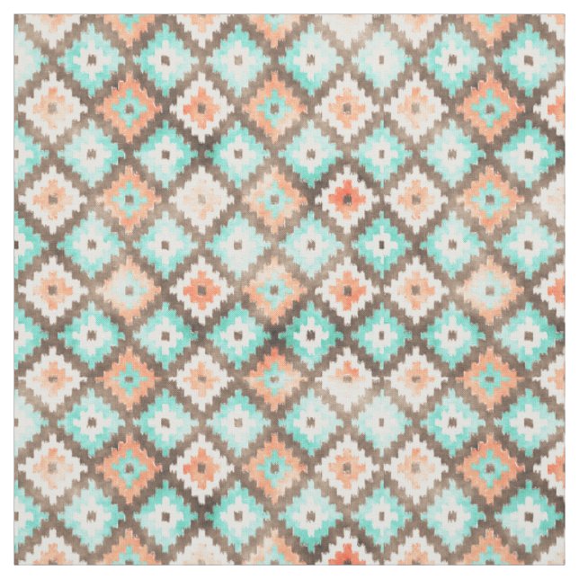 Modern Ethnic Kilim Mosaic Pattern Watercolor Fabric (Swatch)