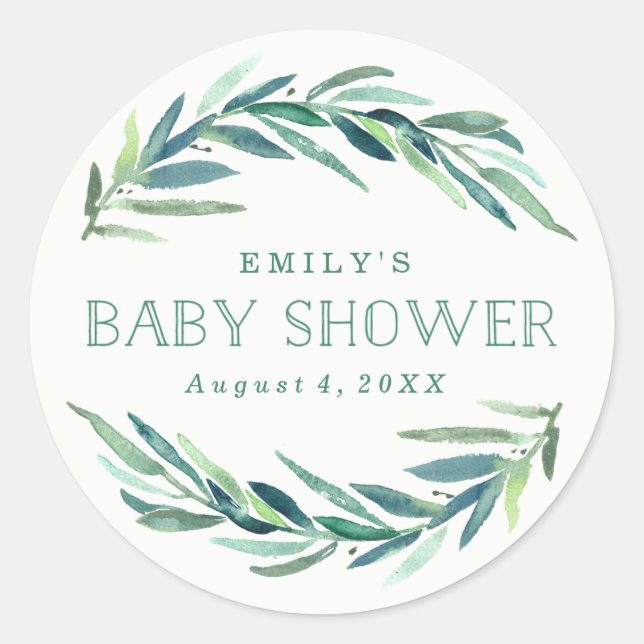 Modern Eucalyptus | Baby Shower Classic Round Sticker (Front)
