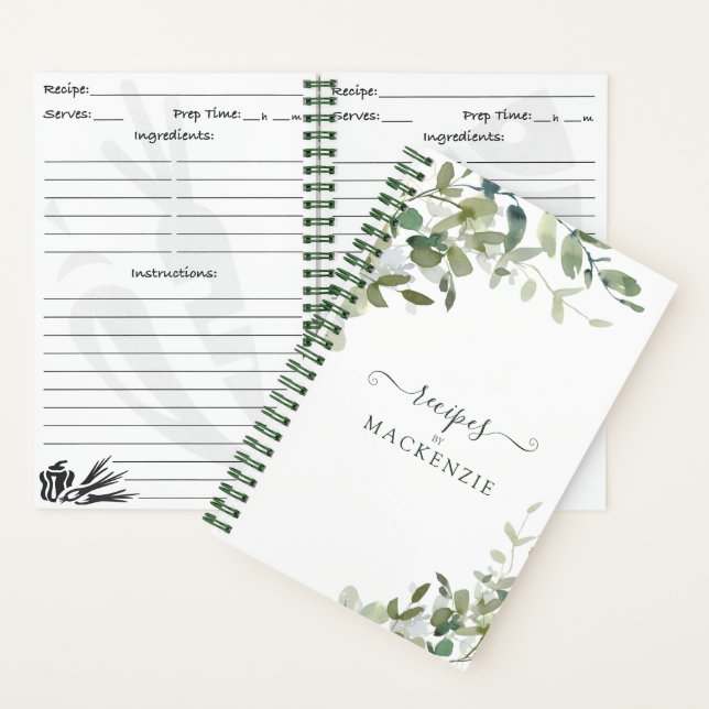 Modern Eucalyptus Botanical Greenery Recipe Notebook (Inside)