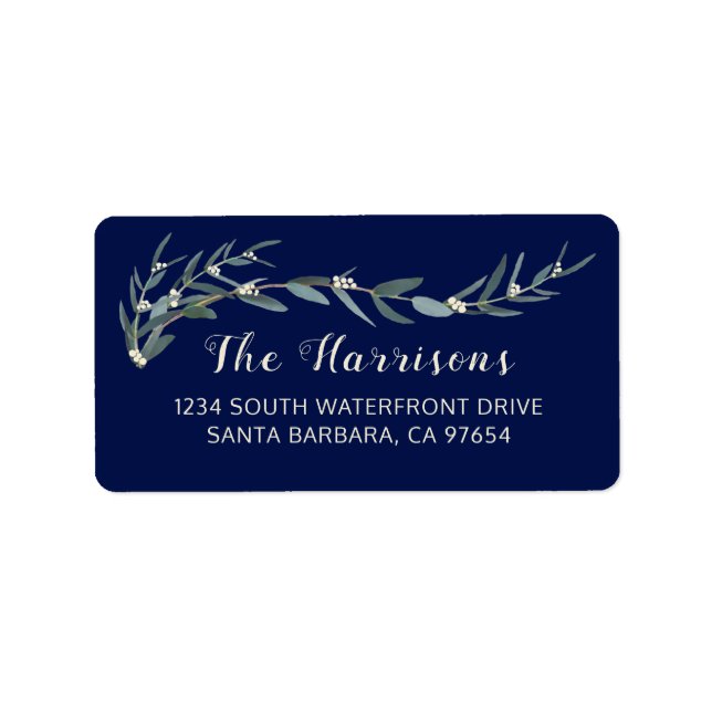 Modern Eucalyptus Botanical Navy Return Address Label (Front)