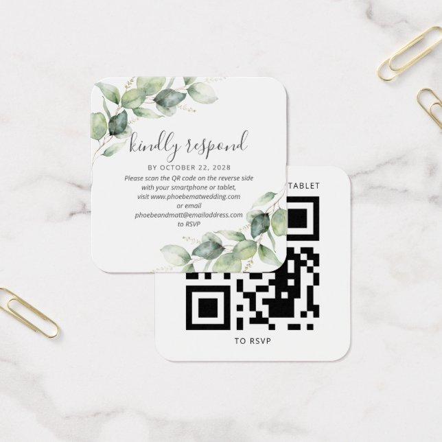 Modern Eucalyptus Botanical Wedding QR Code RSVP (Office)