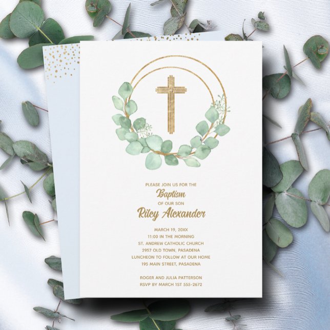 Modern Eucalyptus Boy Baptism Invitation (Creator Uploaded)