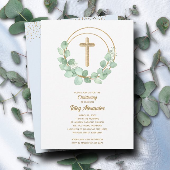 Modern Eucalyptus Boy Christening Invitation (Creator Uploaded)