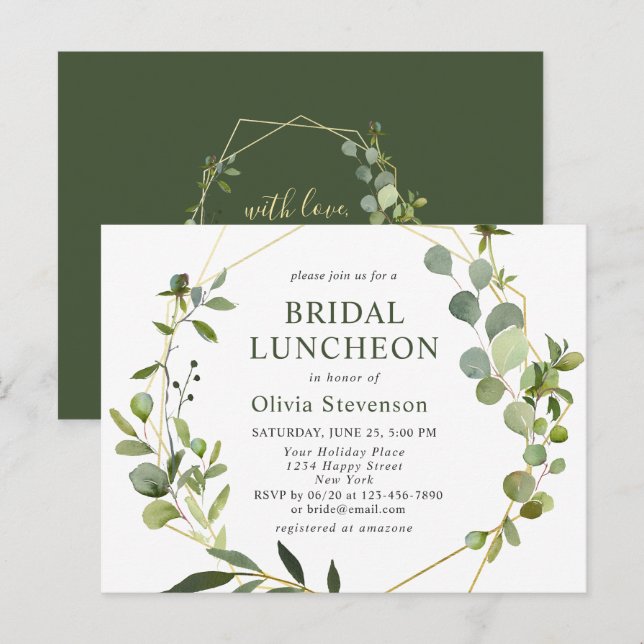 Modern Eucalyptus Bridal Luncheon Invitation Card (Front/Back)