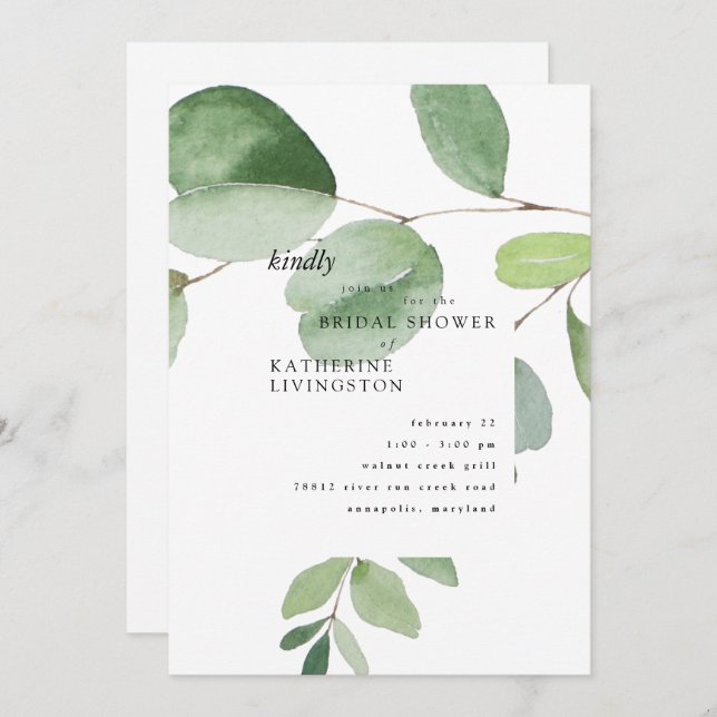 Modern Eucalyptus Bridal Shower Invitation (Front/Back)