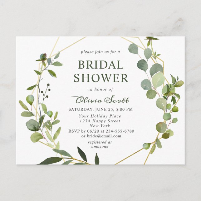 Modern Eucalyptus Bridal Shower Invitation Card (Front)
