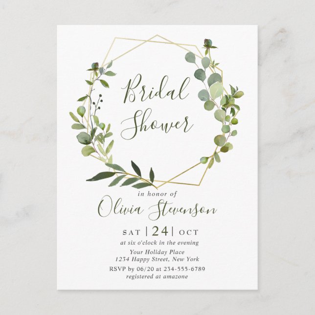 Modern Eucalyptus Bridal Shower Invitation Card (Front)