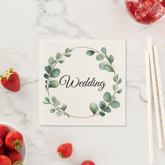  Modern Eucalyptus Calligraphy Monogram Wedding  Napkin (Insitu)