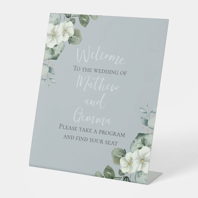 Modern Eucalyptus Design Wedding Pedestal Sign (Front)