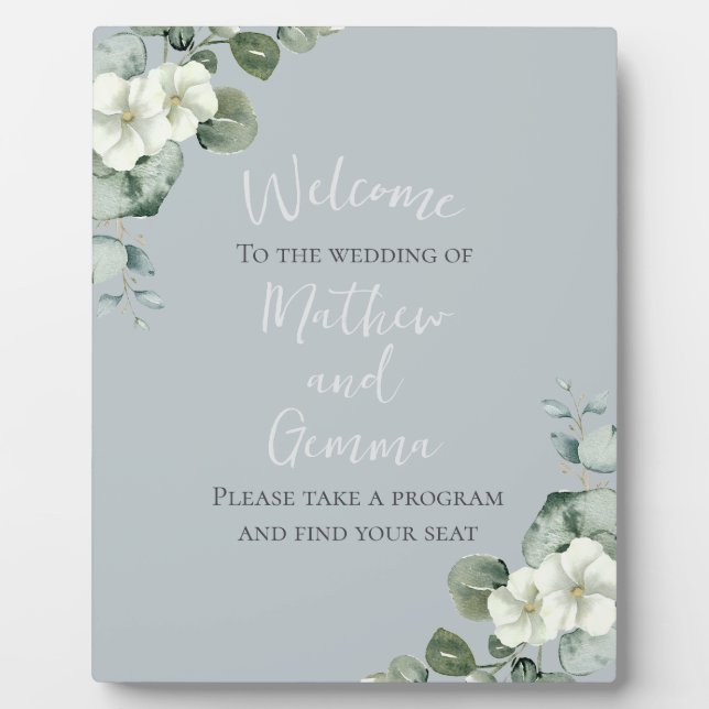 Modern Eucalyptus Design Wedding Sign Plaque (Front)