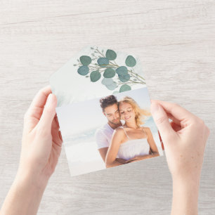 Modern Eucalyptus Elegant Foliage QR Code Photo All In One Invitation