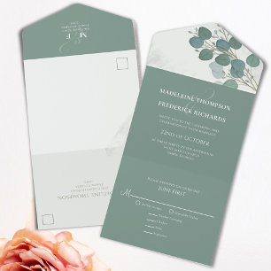 Modern Eucalyptus Elegant Rustic Botanical Leaves All In One Invitation
