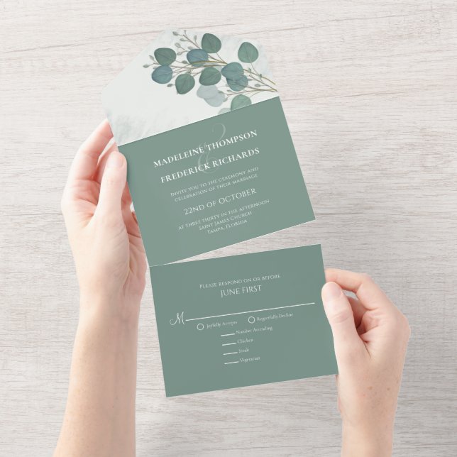 Modern Eucalyptus Elegant Rustic Botanical Leaves All In One Invitation (Tearaway)