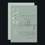 Modern Eucalyptus Elegant Script Dark Sage Wedding Invitation<br><div class="desc">Modern Eucalyptus Elegant Script Dark Sage Green Wedding. Elegant minimalist botanical style, with a set handwritten script for Wedding and the rest of the text you can easily personalise. An elegant branch of watercolor eucalyptus leaves runs down the left hand side. A coorindating lighter sage is on the back. The...</div>