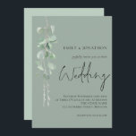 Modern Eucalyptus Elegant Script Dark Sage Wedding Invitation<br><div class="desc">Modern Eucalyptus Elegant Script Dark Sage Green Wedding. Elegant minimalist botanical style, with a set handwritten script for Wedding and the rest of the text you can easily personalise. An elegant branch of watercolor eucalyptus leaves runs down the left hand side. A coorindating lighter sage is on the back. The...</div>