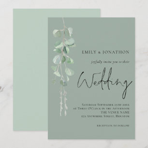 Modern Eucalyptus Elegant Script Dark Sage Wedding Invitation