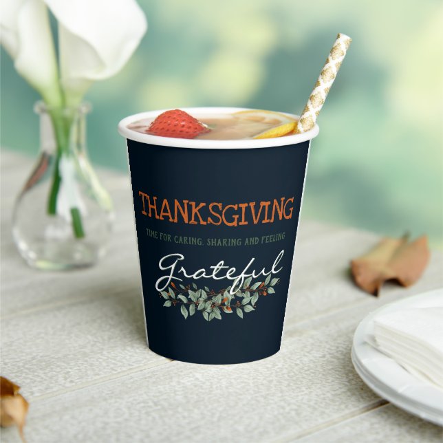 Modern Eucalyptus Feeling Grateful Thanksgiving  Paper Cups (Insitu)