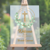 Modern Eucalyptus First Communion Welcome