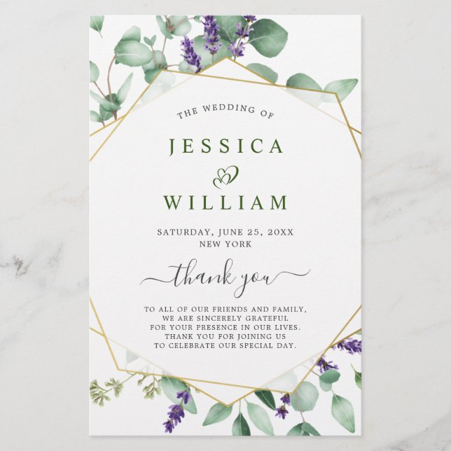 Modern Eucalyptus Floral Wedding Ceremony Program (Front)