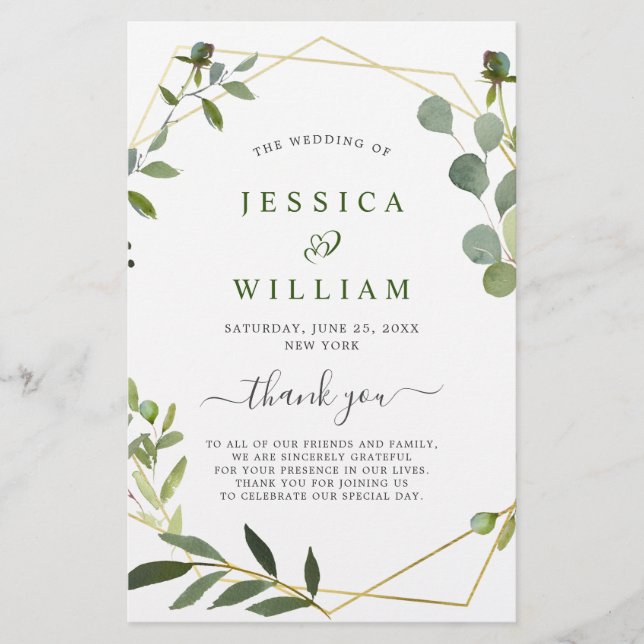 Modern Eucalyptus Floral Wedding Ceremony Program (Front)