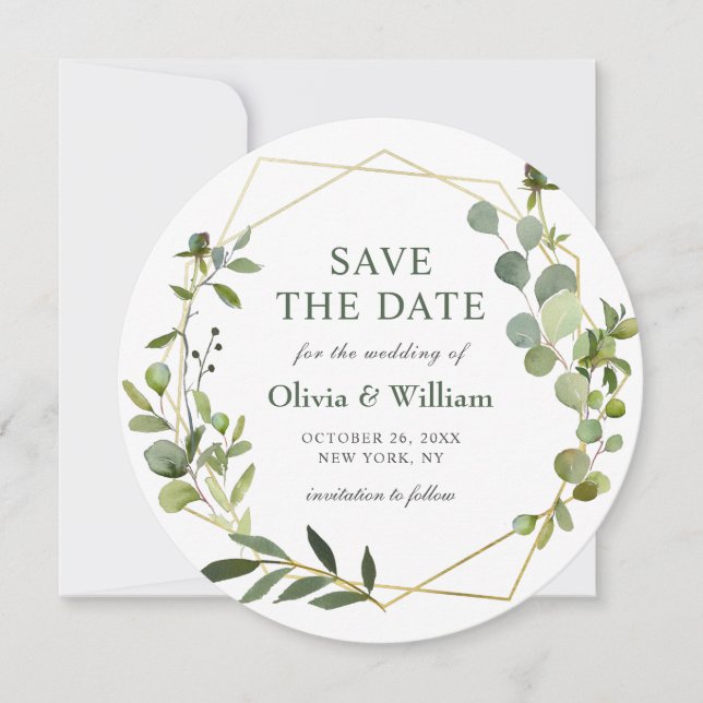 Modern Eucalyptus Floral Wedding SAVE THE DATE Invitation (Front)