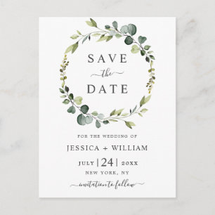 Modern Eucalyptus Floral Wedding Save the Date Postcard