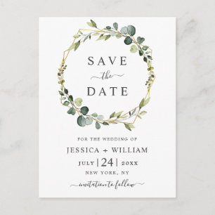 Modern Eucalyptus Floral Wedding Save the Date Postcard