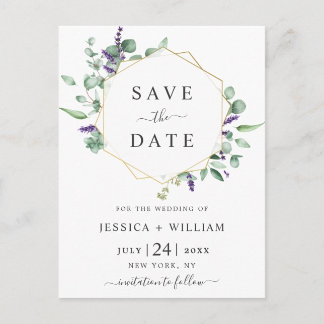 Modern Eucalyptus Floral Wedding Save the Date Postcard (Front)