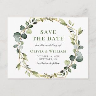 Modern Eucalyptus Floral Wedding Save the Date Postcard
