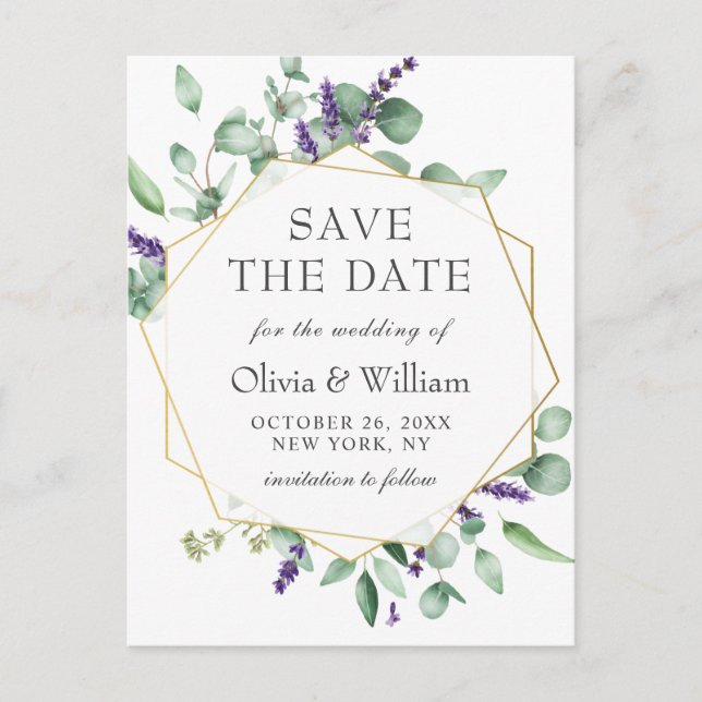 Modern Eucalyptus Floral Wedding Save the Date Postcard (Front)