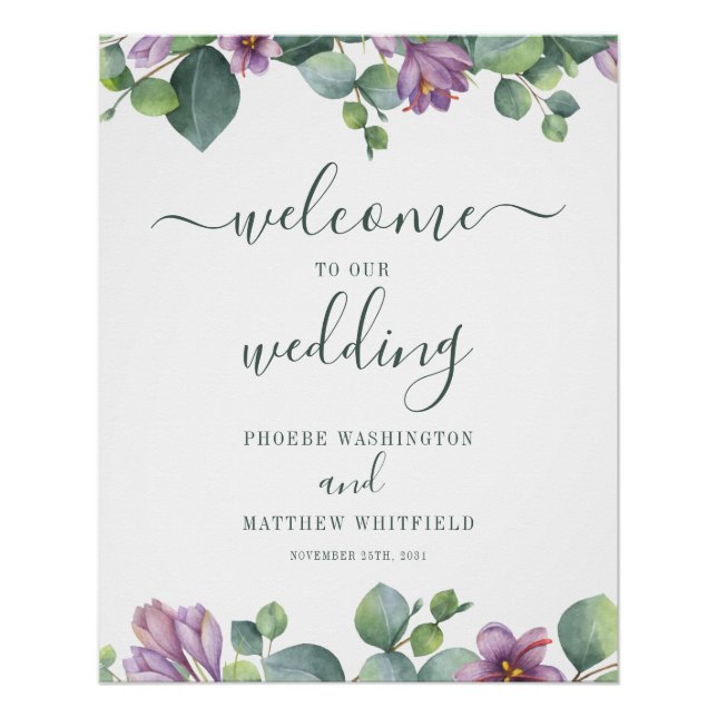 Modern Eucalyptus Floral Wedding Welcome Sign (Front)