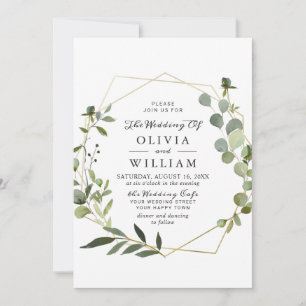 Modern Eucalyptus Foliage Geometric Frame Wedding Invitation