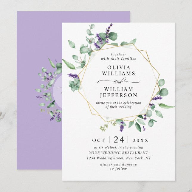 Modern Eucalyptus Foliage Geometric Frame Wedding Invitation (Front/Back)